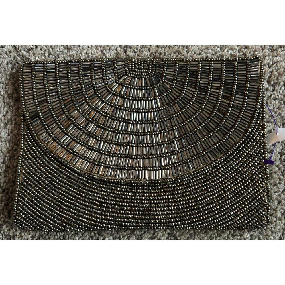 La Chic Designs India Hand Crafted Beaded Shoulder Chain Evening Clutch 9"w x 6.